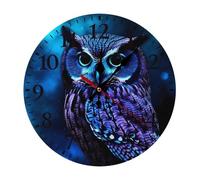 RLDOBOFE Blue Owl Wall Clock for Home, Battery Operated Silent Clock for Office, Fashionable Round Wall Clocks Black with Arabic Numerals for Kitchen, Living Room 25 * 25cm