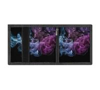RLDOBOFE Blue Purple Smoke Trifold Wallet Minimalist Mens Wallet with Key Hook 8 Card Slots Modern Stylish Polyester Security Wallets Fashion Slim Credit Card Holder Id Window