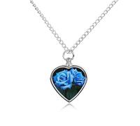 RLDOBOFE Blue Rose Flowers Cremation Jewelry for Ashes Heart Urn Necklaces Personalized Memorial Necklace Dog Cat Keepsake Pendant Custom Small Locket Ash Holder for Women Men