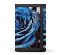 RLDOBOFE Blue Rose Wallet for Men, Extra Capacity Trifold Wallet for Women, Foldable Money Clip with ID Window for Pocket, Credit Card Holder, Personalized Wallets for Travel