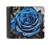 RLDOBOFE Blue Rose Wallet Passcase for Men, Extra Capacity Bifold Leather Wallets with ID Windows, Slim Stylish Wallet for Gift, Blocking Money Clip for Cards, Coin Pouch