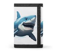 RLDOBOFE Blue Shark Trifold Wallet Minimalist Mens Wallet with Key Hook 8 Card Slots Modern Stylish Polyester Security Wallets Fashion Slim Credit Card Holder Id Window