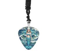RLDOBOFE Blue Waves Squama Mermaid Scale Guitar Pick Necklace Stainless Steel Guitar Pendant Necklace Hip Hop Punk Music Jewelry Customizable Gifts Accessory for Women Men Music Lovers