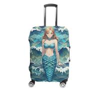 RLDOBOFE Blue Waves Squama Mermaid Scale Travel Luggage Cover Anti Scratch Suitcase Protector Washable Elastic Baggage Cover, white, L, Stylish