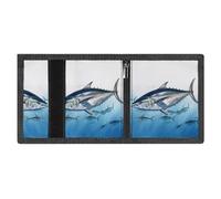 RLDOBOFE Bluefin Tuna Trifold Wallet Minimalist Mens Wallet with Key Hook 8 Card Slots Modern Stylish Polyester Security Wallets Fashion Slim Credit Card Holder Id Window