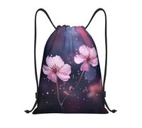 RLDOBOFE Blurred Two Pink Flowers Drawstring Backpack Sports Gym Sackpack Waterproof Swim Bag Men Women Draw String Bag, Black, M
