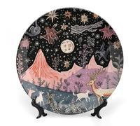 RLDOBOFE Bone China Decorative Plate for Wall, Personalized Animals On The Field Plates with Display Stand, Chinese Style Decorative Dish 10inch for Living Room, Hallway, Table Decor