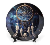 RLDOBOFE Bone China Decorative Plate for Wall, Personalized White Fantasy Dream Catcher Plates with Display Stand, Chinese Style Decorative Dish 10inch for Living Room, Hallway, Table Decor