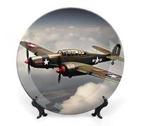 RLDOBOFE Bone China Decorative Plate for Wall, Personalized World War 2 Aircraft Airplane Plates with Display Stand, Chinese Style Decorative Dish 7inch for Living Room, Hallway, Table Decor