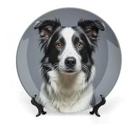 RLDOBOFE Border Collie Decorative Plate Ceramic Display Plate with Stand Salad Plates Colorful Porcelain Dinner Dishes Dessert Appetizer Dishes for Kitchen Party Table Decor 8inch