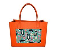 RLDOBOFE Border Collie Florals Felt Tote Bag Reusable Kitchen Grocery Bag Versatile Large Capacity Commuter Handbags, Fruit Orange, One Size