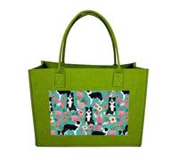 RLDOBOFE Border Collie Florals Felt Tote Bag Reusable Kitchen Grocery Bag Versatile Large Capacity Commuter Handbags, Light Green, One Size