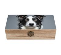RLDOBOFE Border Collie Wooden Keepsake Box with Lids Wood Storage Box with A Hinged Lid Decorative Boxes Table Large Rectangular Organizer Container for Jewelry Photos Craft