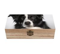 RLDOBOFE Border Collie Wooden Keepsake Box with Lids Wood Storage Box with A Hinged Lid Decorative Boxes Table Large Rectangular Organizer Container for Jewelry Photos Craft