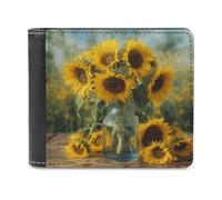 RLDOBOFE Bottle of Sunflowers Wallet Passcase for Men, Extra Capacity Bifold Leather Wallets with ID Windows, Slim Stylish Wallet for Gift, Blocking Money Clip for Cards, Coin Pouch