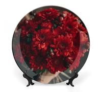 RLDOBOFE Bouquet of Red Flowers Decorative Plate Ceramic Display Plate with Stand Salad Plates Colorful Porcelain Dinner Dishes Dessert Appetizer Dishes for Kitchen Party Table Decor 8inch