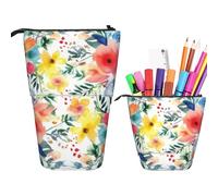 RLDOBOFE Bright floral watercolor print Pencil Bag Stand-Up Retractable Pencil box Organizer Pen Holder Storage Bag Cosmetic Bag For Office Holiday Gift, Black, One Size