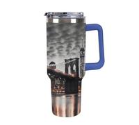 RLDOBOFE - Brooklyn Bridge Tumbler 40 oz with Handle with Lid and Straw, Stainless Steel Insulated Tumbler Double Wall Large Capacity Car Cup Keep Cold & Hot for Tea, Coffee, Blue