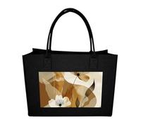 RLDOBOFE Brown Abstract Shapes Felt Tote Bag Reusable Kitchen Grocery Bag Versatile Large Capacity Commuter Handbags, Black, One Size