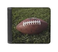 RLDOBOFE Brown Football Green Of Grass Wallet Passcase for Men, Extra Capacity Bifold Leather Wallets with ID Windows, Slim Stylish Wallet for Gift, Blocking Money Clip for Cards, Coin Pouch