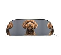 RLDOBOFE Brown Poodle Pencil Pouch Leather,Small Pen Bags With Zipper For Pencils,Pens,Markers,Makeups,Change,Coins