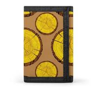 RLDOBOFE Brown Wood Ring Trifold Wallet Minimalist Mens Wallet with Key Hook 8 Card Slots Modern Stylish Polyester Security Wallets Fashion Slim Credit Card Holder Id Window