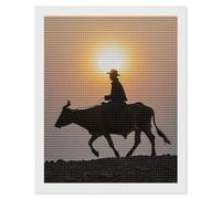 RLDOBOFE Bull Riding Silhouette Diamond Painting Kit for Adults Round 5d Diamond Art Kits for Beginners DIY Full Drill Diamonds Dots Painting Gem Arts Crafts Home Wall Decor Gift 16"x20"