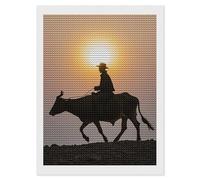 RLDOBOFE Bull Riding Silhouette Diamond Painting Kit for Adults Round 5d Diamond Art Kits for Beginners DIY Full Drill Diamonds Dots Painting Gem Arts Crafts Home Wall Decor Gift 12"x16"