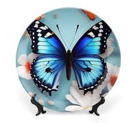 RLDOBOFE Butterfly And Flowers Decorative Plate Ceramic Display Plate with Stand Salad Plates Colorful Porcelain Dinner Dishes Dessert Appetizer Dishes for Kitchen Party Table Decor 6inch