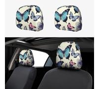 RLDOBOFE Butterfly Car Headrest Cover 2 PCS, Funny Auto Front Seat Head Rest Protector, Universal Car Headrest Protector Elastic, Personalized Seat Cover Headrest Trim for Most Cars