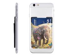 RLDOBOFE Butterfly Elephant Phone Wallet, Stick On Card Holder for Back of Phone Case - Leather Cell Phone Card Wallet Sleeve Adhesive Phone Pocket - Compatible with Most Cell Phones