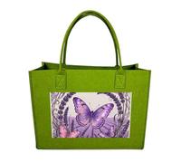 RLDOBOFE Butterfly Lavender Spike Felt Tote Bag Reusable Foldable Grocery Bag Versatile Large Capacity Commuter Handbag, Light Green, One Size