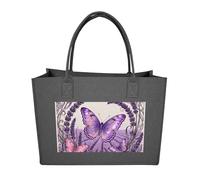 RLDOBOFE Butterfly Lavender Spike Felt Tote Bag Reusable Foldable Grocery Bag Versatile Large Capacity Commuter Handbag, Dark Gray, One Size