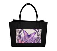RLDOBOFE Butterfly Lavender Spike Felt Tote Bag Reusable Foldable Grocery Bag Versatile Large Capacity Commuter Handbag, Black, One Size