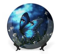 RLDOBOFE Butterfly Night Decorative Plate Ceramic Display Plate with Stand Salad Plates Colorful Porcelain Dinner Dishes Dessert Appetizer Dishes for Kitchen Party Table Decor 10inch