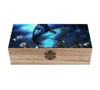 RLDOBOFE Butterfly Night Wooden Keepsake Box with Lids Wood Storage Box with A Hinged Lid Decorative Boxes Table Large Rectangular Organizer Container for Jewelry Photos Craft
