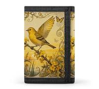 RLDOBOFE Canary Jasmine Branch Trifold Wallet Minimalist Mens Wallet with Key Hook 8 Card Slots Modern Stylish Polyester Security Wallets Fashion Slim Credit Card Holder Id Window