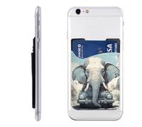 RLDOBOFE Car Elephant Phone Wallet, Stick On Card Holder for Back of Phone Case - Leather Cell Phone Card Wallet Sleeve Adhesive Phone Pocket - Compatible with Most Cell Phones