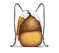 RLDOBOFE Cartoon Acorn Drawstring Backpack Sports Gym Sackpack Waterproof Swim Bag Men Women Draw String Bag, Black, M