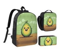 RLDOBOFE Cartoon Avocado Backpack Set 3 PCS - 17 Inch Laptop Backpack with Lunch Bag, Waterproof Daypack Insulated Lunch Box Large Capacity Coin Pouch Personalized Gift