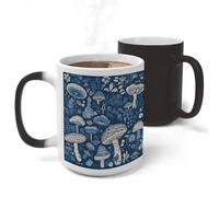 RLDOBOFE Cartoon Blue Mushroom Ceramic Color Changing Mug Heat Transforming Activated Mug 11 Oz Heat Changing Sensitive Tea Cup Magic Novelty Coffee Cup Drinkware Home Kitchen Gift