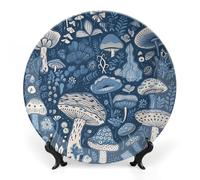 RLDOBOFE Cartoon Blue Mushroom Decorative Plate Ceramic Display Plate with Stand Salad Plates Colorful Porcelain Dinner Dishes Dessert Appetizer Dishes for Kitchen Party Table Decor 6inch