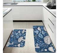 RLDOBOFE Cartoon Blue Mushroom Kitchen Mats Set of 2 Cushioned Anti-Fatigue Non-Slip Kitchen Runner Rugs Comfort Foam Standing Mat Absorbent Floor Rug for Office Sink Home Laundry