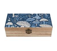 RLDOBOFE Cartoon Blue Mushroom Wooden Keepsake Box with Lids Wood Storage Box with A Hinged Lid Decorative Boxes Table Large Rectangular Organizer Container for Jewelry Photos Craft