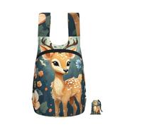 RLDOBOFE Cartoon Deer Flower Backpack - Lightweight 16L Foldable Hiking Daypack Packable Back Pack Travel Bag Zipper