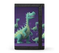 RLDOBOFE Cartoon Dinosaur Trifold Wallet Minimalist Mens Wallet with Key Hook 8 Card Slots Modern Stylish Polyester Security Wallets Fashion Slim Credit Card Holder Id Window