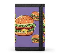 RLDOBOFE Cartoon Hamburger Trifold Wallet Minimalist Mens Wallet with Key Hook 8 Card Slots Modern Stylish Polyester Security Wallets Fashion Slim Credit Card Holder Id Window