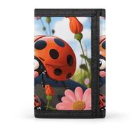 RLDOBOFE Cartoon Ladybug Flower Wallet for Men, Extra Capacity Trifold Wallet for Women, Foldable Money Clip with ID Window for Pocket, Credit Card Holder, Personalized Wallets for Travel