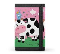 RLDOBOFE Cartoon Milk Cow Trifold Wallet Minimalist Mens Wallet with Key Hook 8 Card Slots Modern Stylish Polyester Security Wallets Fashion Slim Credit Card Holder Id Window