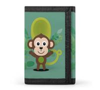 RLDOBOFE Cartoon Monkey Trifold Wallet Minimalist Mens Wallet with Key Hook 8 Card Slots Modern Stylish Polyester Security Wallets Fashion Slim Credit Card Holder Id Window